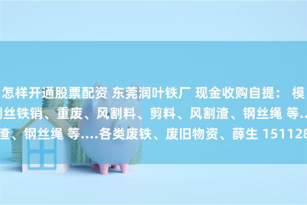 怎样开通股票配资 东莞润叶铁厂 现金收购自提： 模具铁、边角料、工业料、刨丝铁销、重废、风割料、剪料、风割渣、钢丝绳 等....各类废铁、废旧物资、薛生 15112877811
